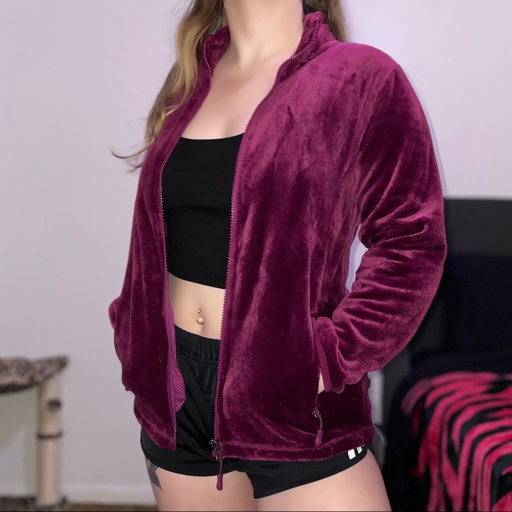 PURPLE FAUX FUR ZIP-UP JACKET